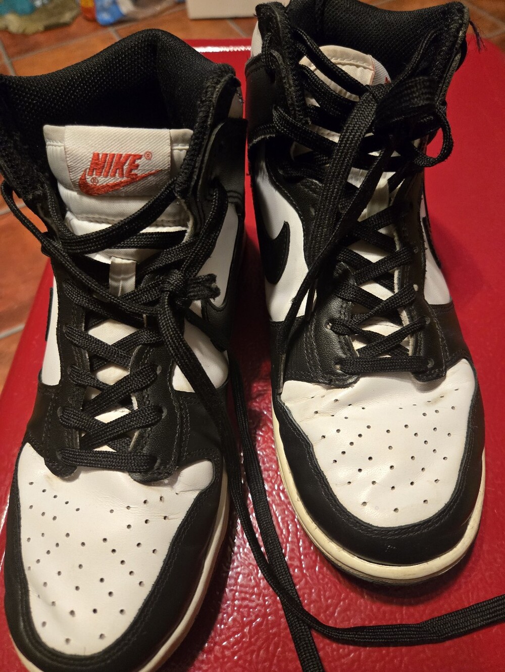 Nike Men’s Black & White High-Top Sneakers with Red Logo